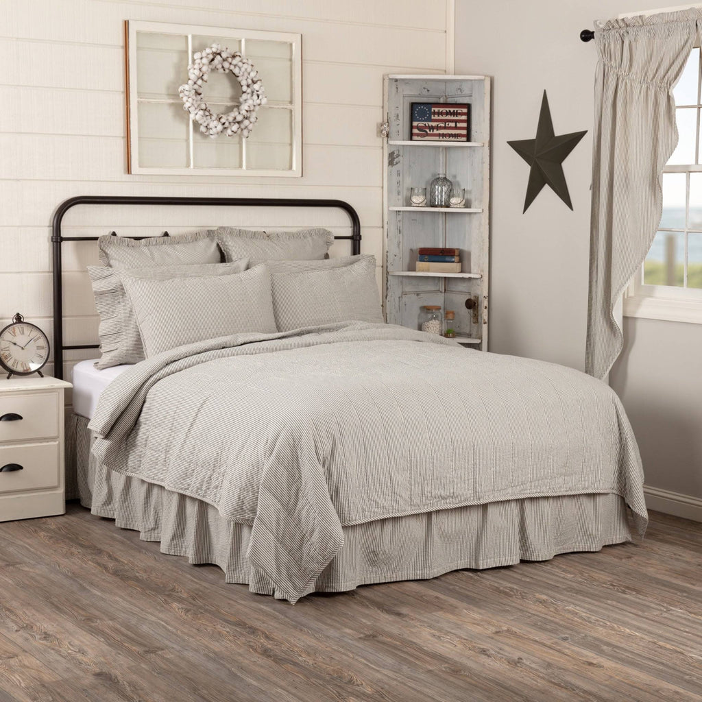 Blue Ticking Stripe Queen Quilt Coverlet U8085