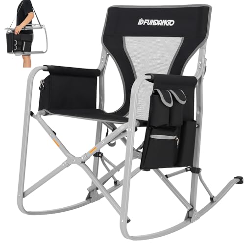 Oversized Rocking Camping Chair with Cooler and Side Pocket (Black/Grey) Y59624