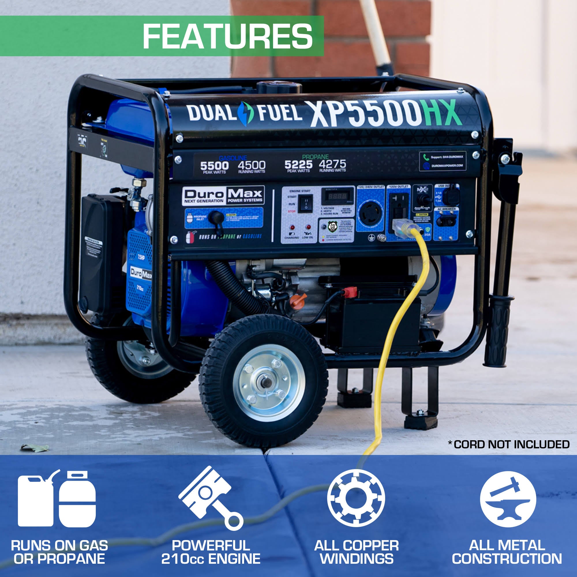 5,500/4,500-Watt Dual Fuel Gasoline/Propane Portable Generator X8569