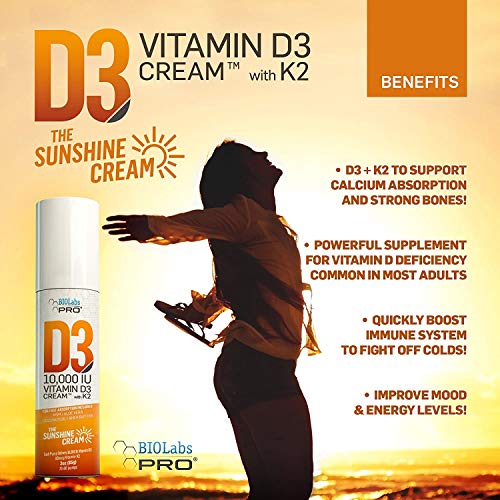All Natural Vitamin D3 10000IU Vitamin D Cream with Vitamin K2 & Olive Leaf Extract (3.0oz) D1938