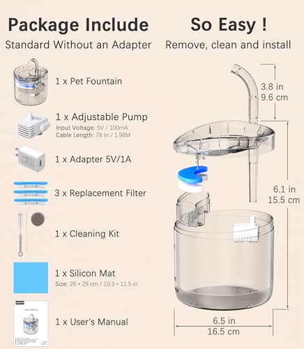 61OZ/1.8L Automatic Pet Drinking Fountain with 2 Filter Replacement and 1 Water Pump M902