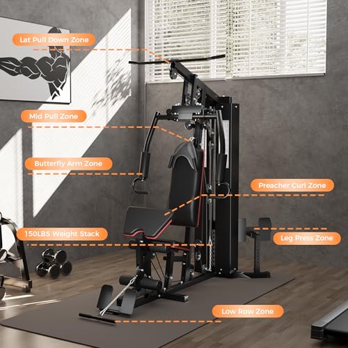 150LBS Weight Stack Home Gym Equipment with Pulley System D327