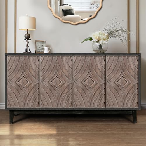 Antique Black Sideboard Buffet Cabinet with Solid Wood Legs Y509
