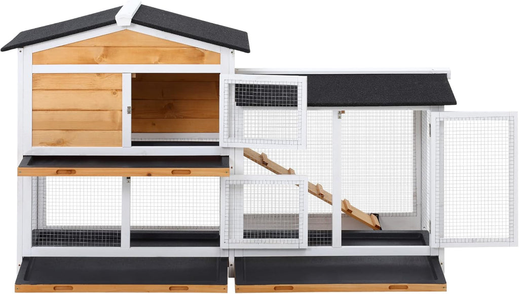 Yellow Wooden Rabbit Hutch with Ramp W891