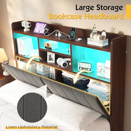 Black Farmhouse Bed Frame with Bookcase Headboard and 4 Drawers X296441