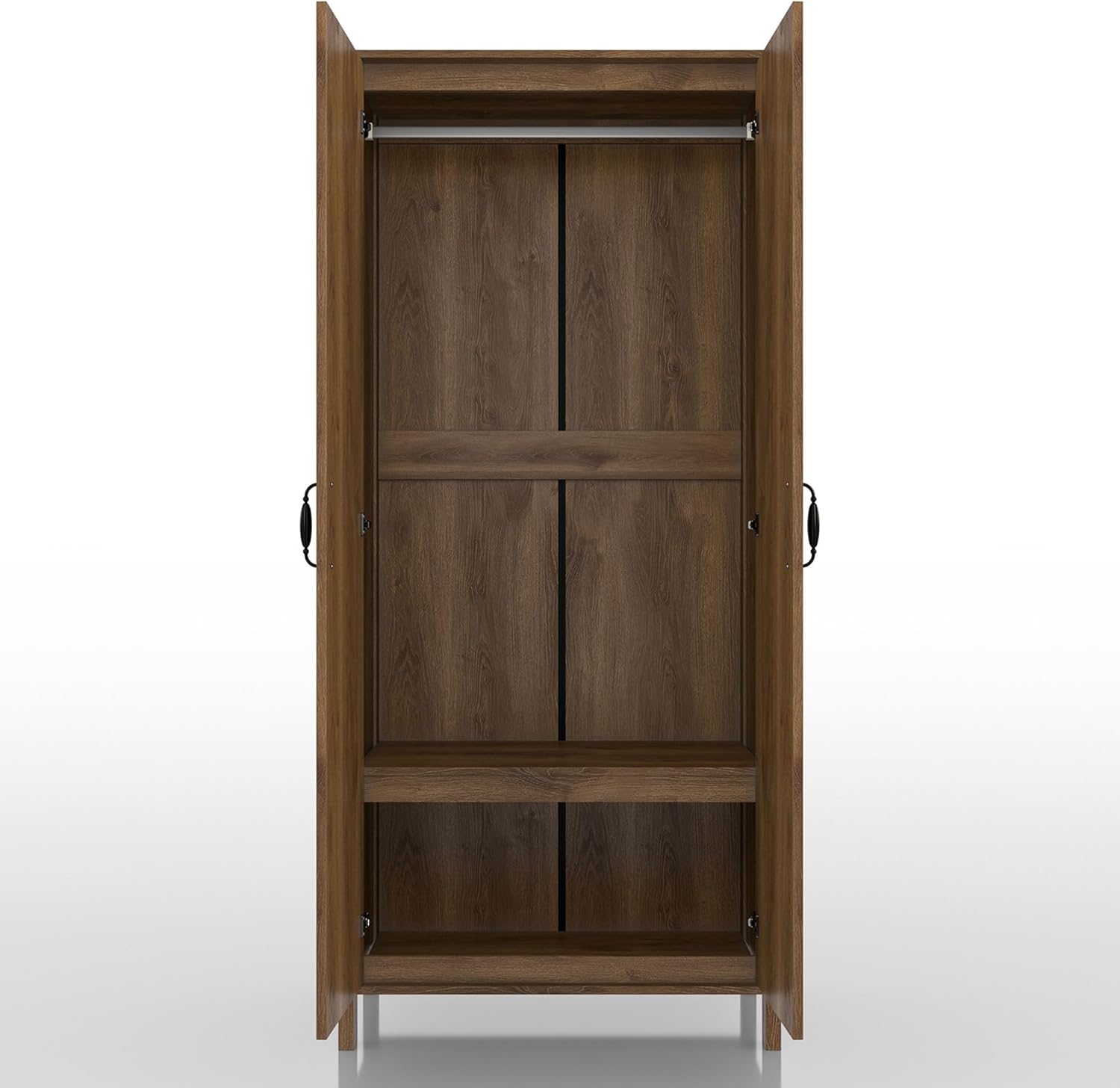 Walnut Brown 2-Doors Wood Armoire Wardrobe Closet with Fixed Shelves and Hanging Rack M110984