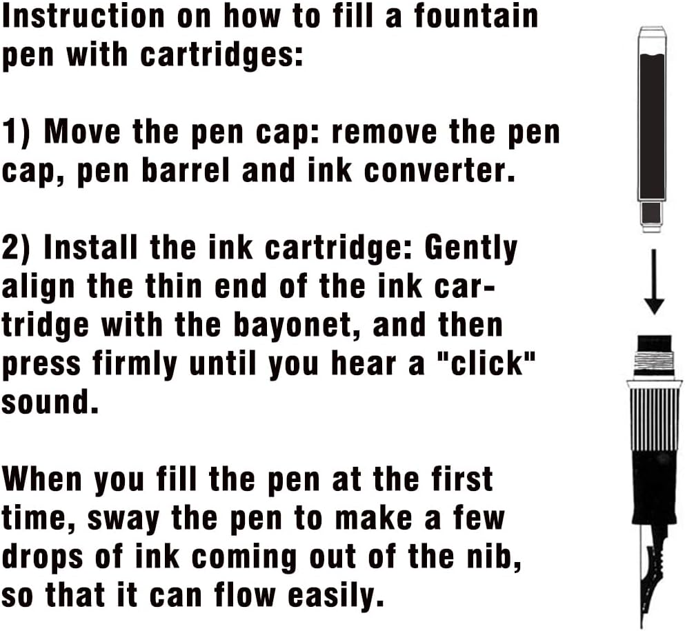 60 Count Black Fountain Pen Ink Refill Cartridges C452