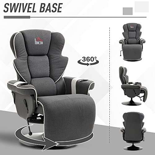 Black Manual Recliner Swivel Lounge Armchair with Footrest and Two Cup Holders Z949561