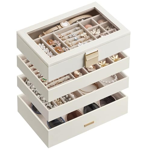 4-Tier Jewelry Box with Glass Lid, Dove Gray A39651