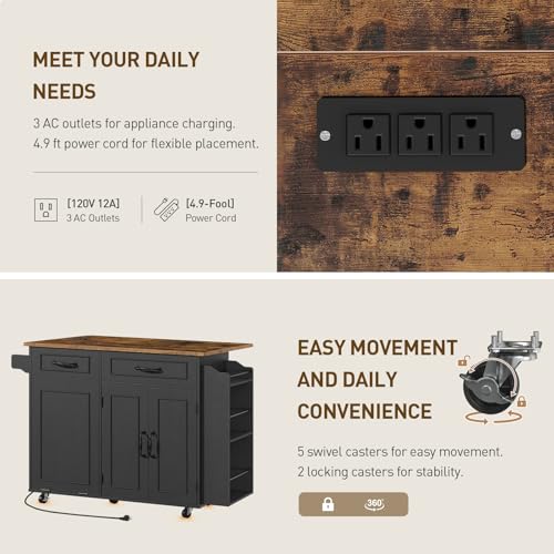 White and Walnut Kitchen Island with Power Outlet and Drop Leaf W7712