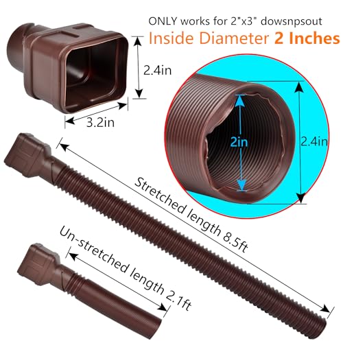 2" ID 8.5ft Brown Flexible Downspout Extension Pipe, 2-Pack I6021