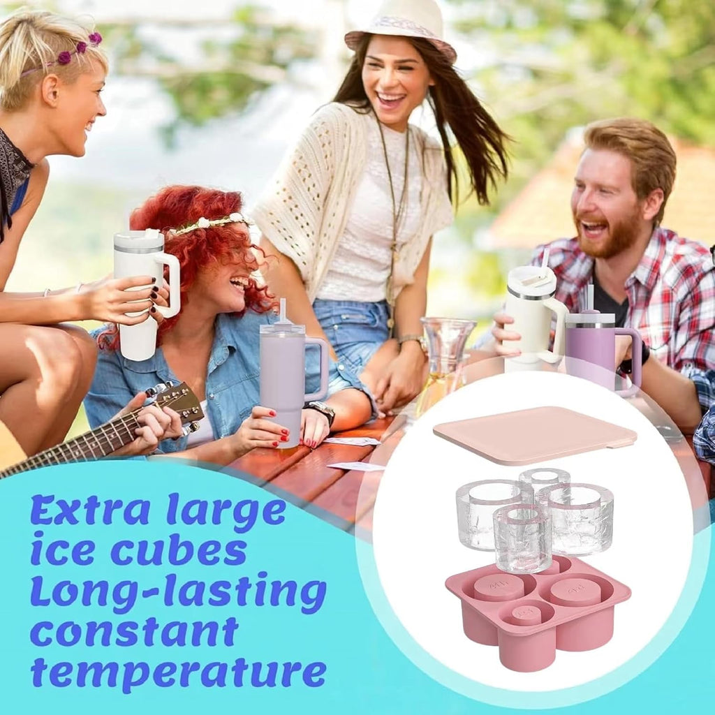 4 Pcs Silicone Ice Cube Tray with Lid M825046