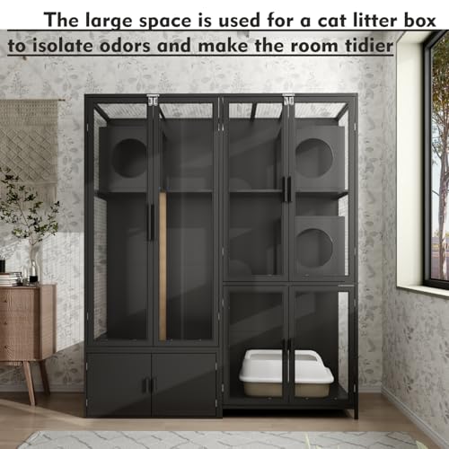Black Cat Litter Box Enclosure with Acrylic Doors R5963