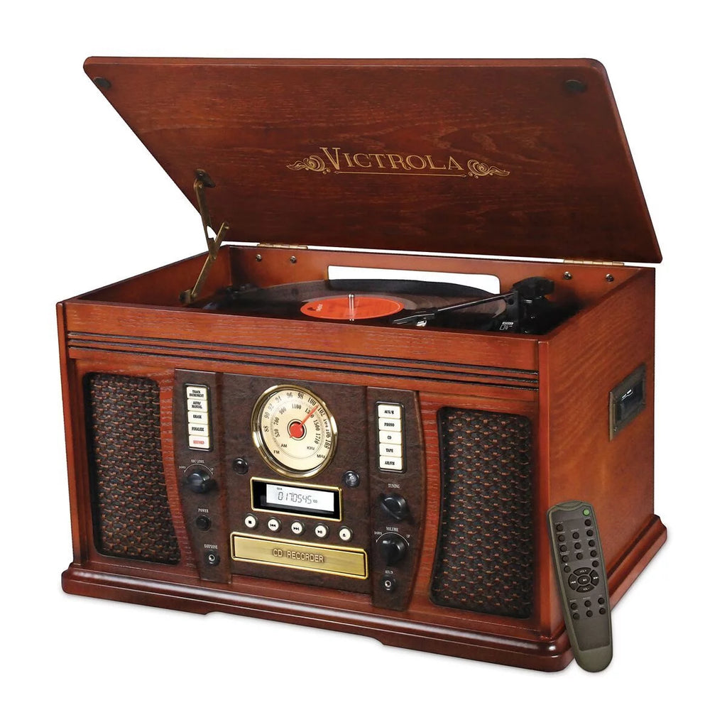 Mahogany Bluetooth Turntable with Built-in Stereo Speakers S860