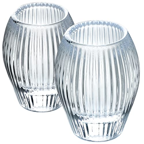 Clear Ribbed Glass Taper Candle Holders Set of 2 P354909