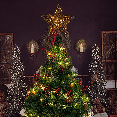 Rattan Natural Star Christmas Tree Topper with 50 Warm LED Lights J52485