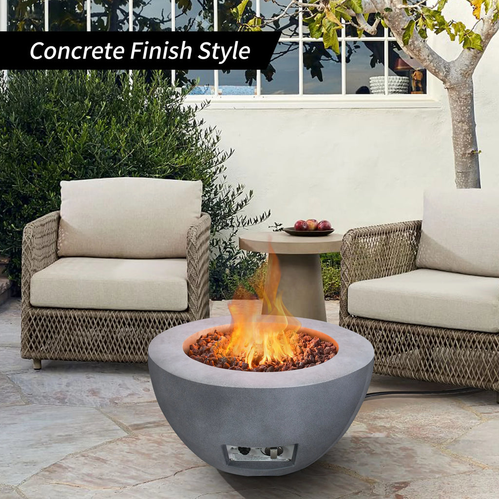 25 Inch Wide Round Concrete and Metal Propane Gas Fire Pit Table Q83379