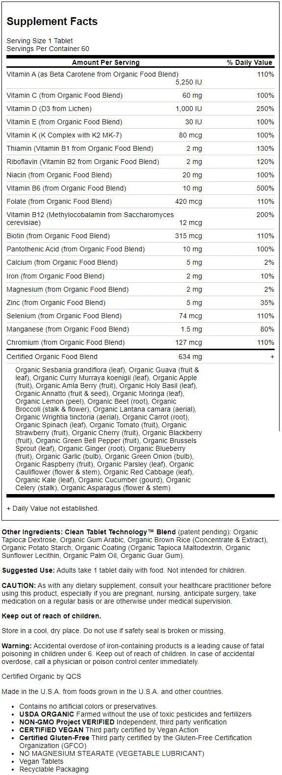 60 Ct Vegan Multivitamin Tablets A71851