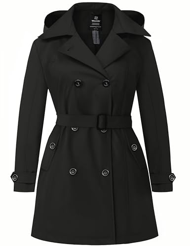 Women's Plus Size Double-Breasted Waterproof Trench Coat with Detachable Hood G686192