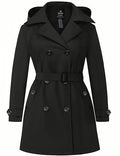 Women's Plus Size Double-Breasted Waterproof Trench Coat with Detachable Hood G686192