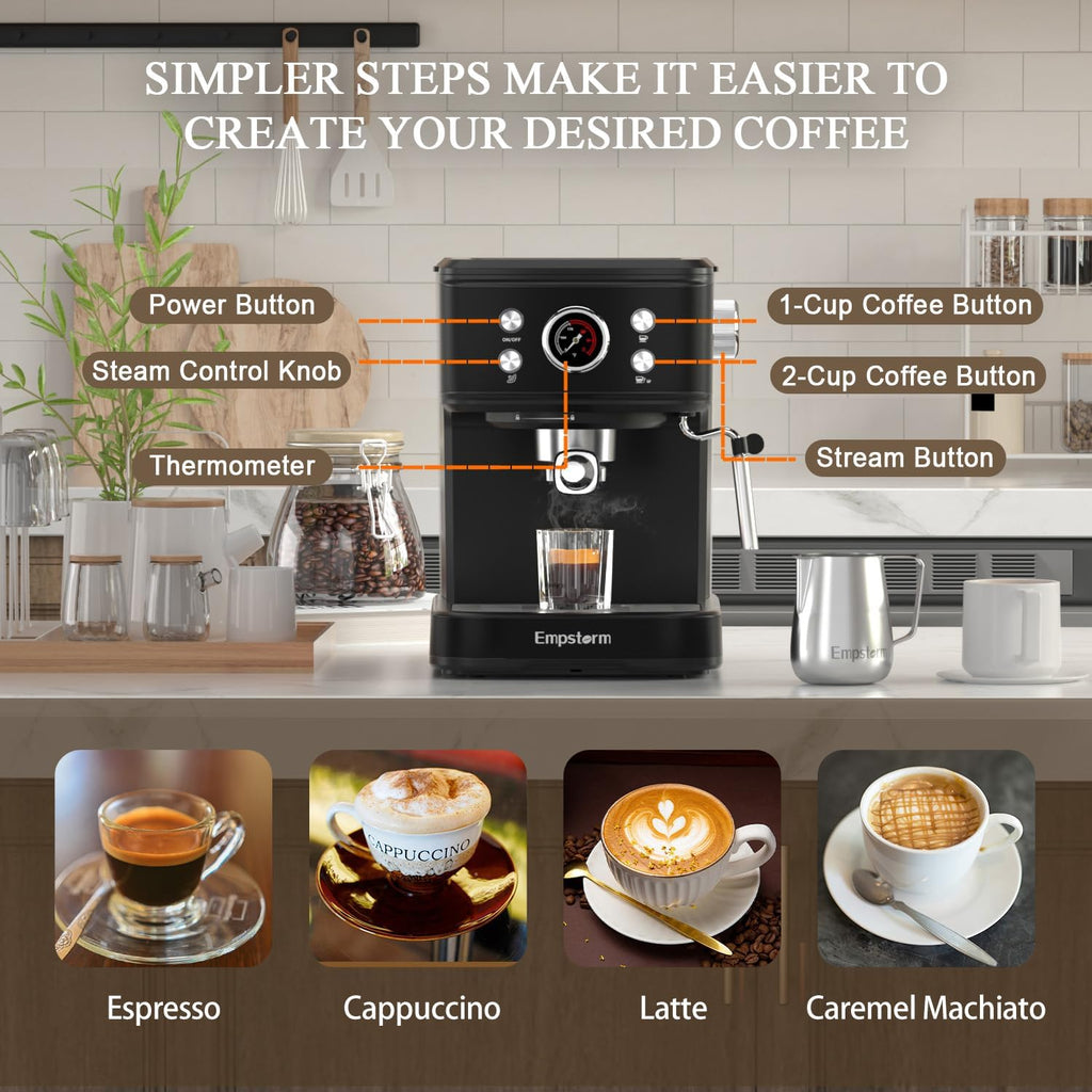 Black 20 Bar Espresso Coffee Machine with Milk Frother X5383