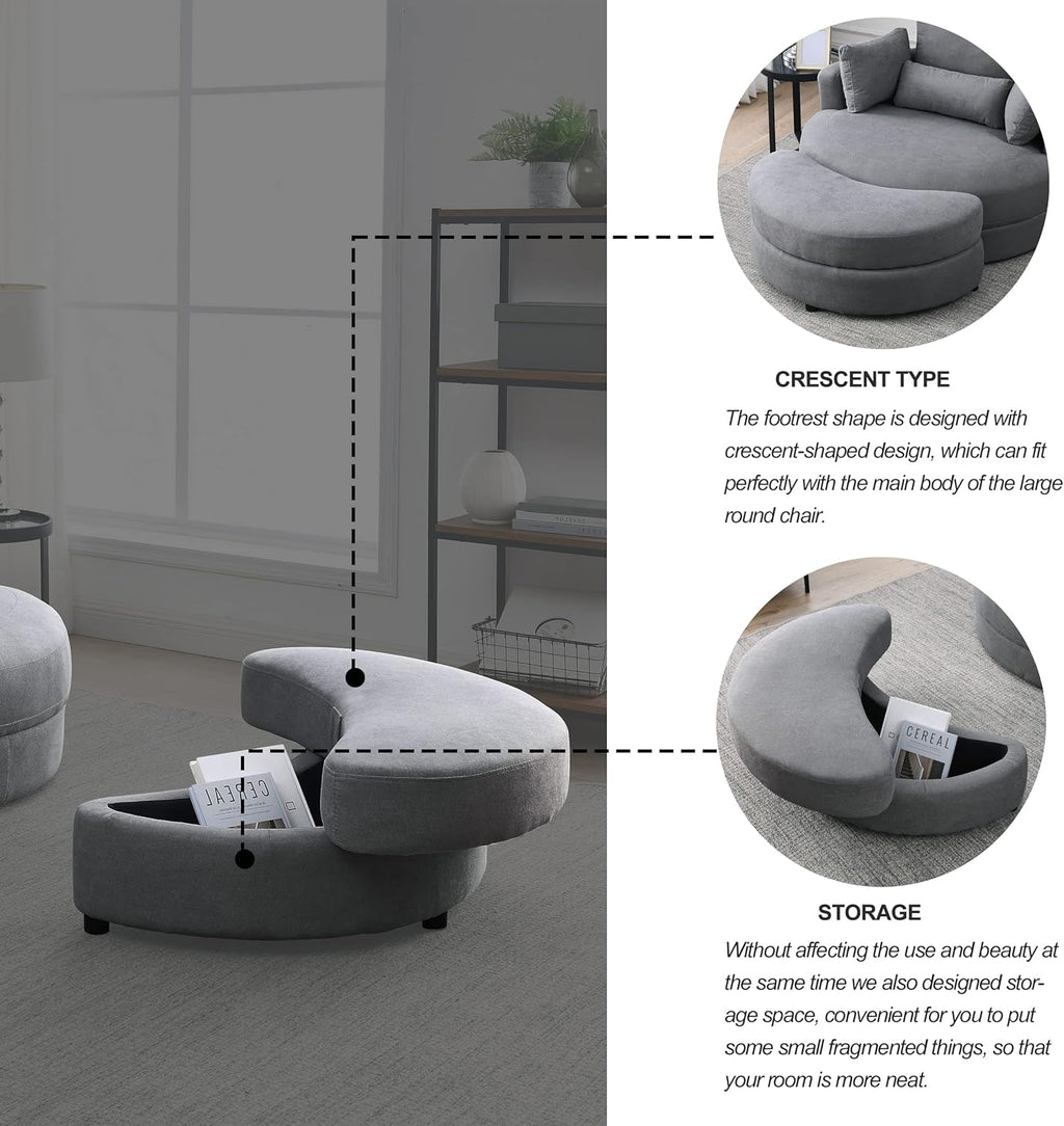 Dark Grey Linen Swivel Accent Chair with Storage Ottoman T98712