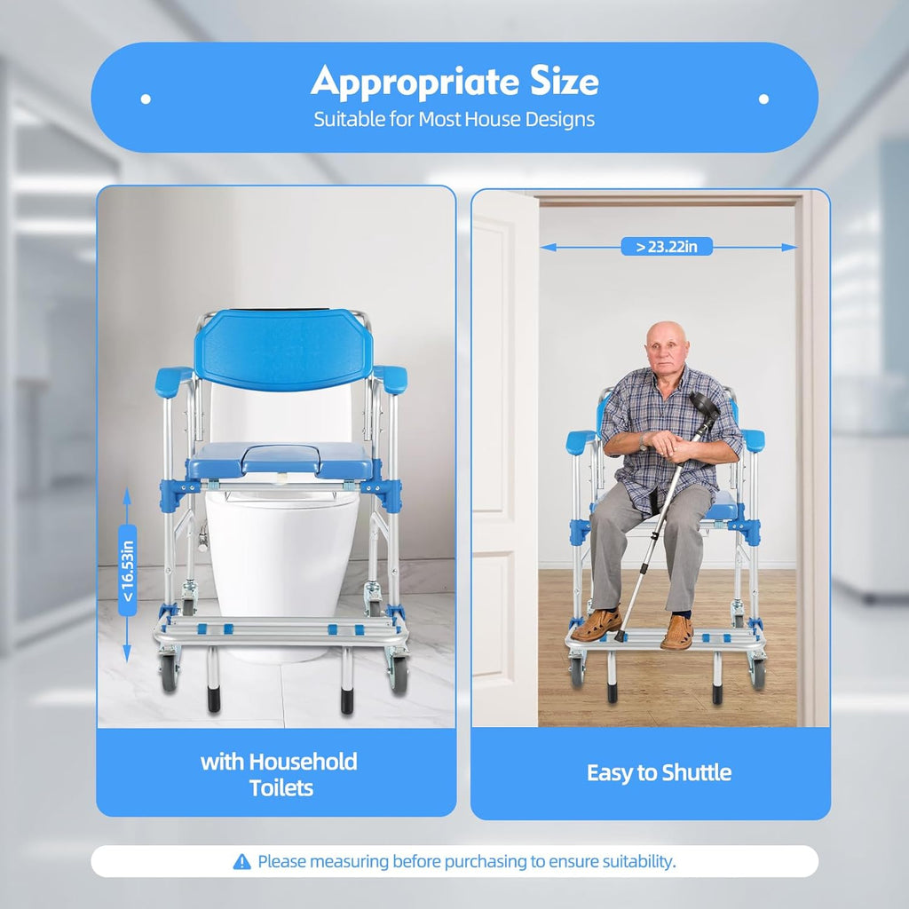 Shower Commode Wheelchair with 4 Universal Wheels, 330Lbs Capacity N6628