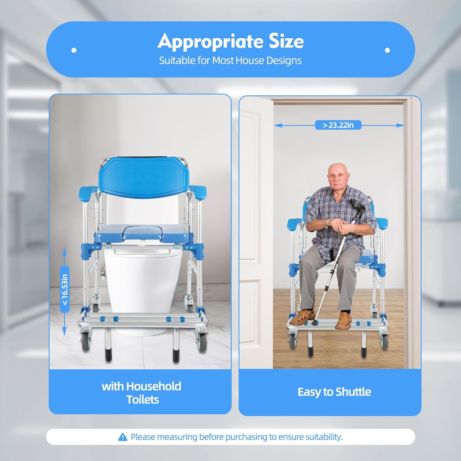 Shower Commode Wheelchair with 4 Universal Wheels, 330Lbs Capacity N6628