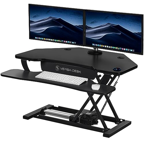 36 Inch Motorized Height-Adjustable Standing Desk Converter with Keyboard and Mouse Tray, Black S287