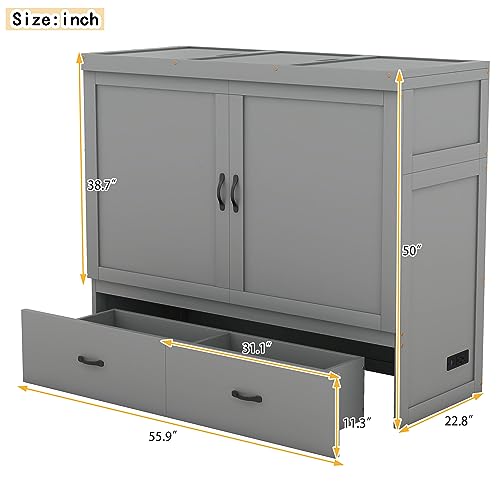 White Queen Size Foldable Wood Wall Bed Frame with Shelves and LED Lights W907