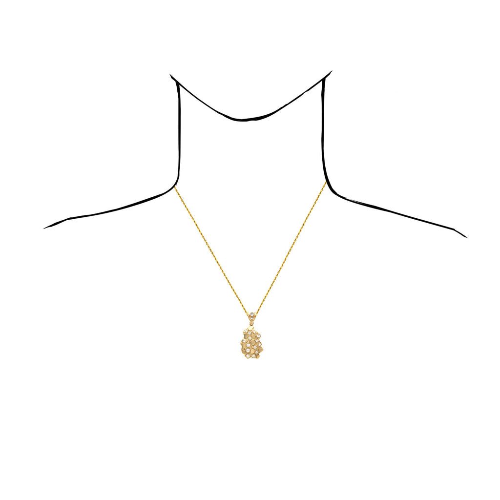 10K Yellow Gold Simulated Diamond Nugget Pendant 1.5"-2.3" N156