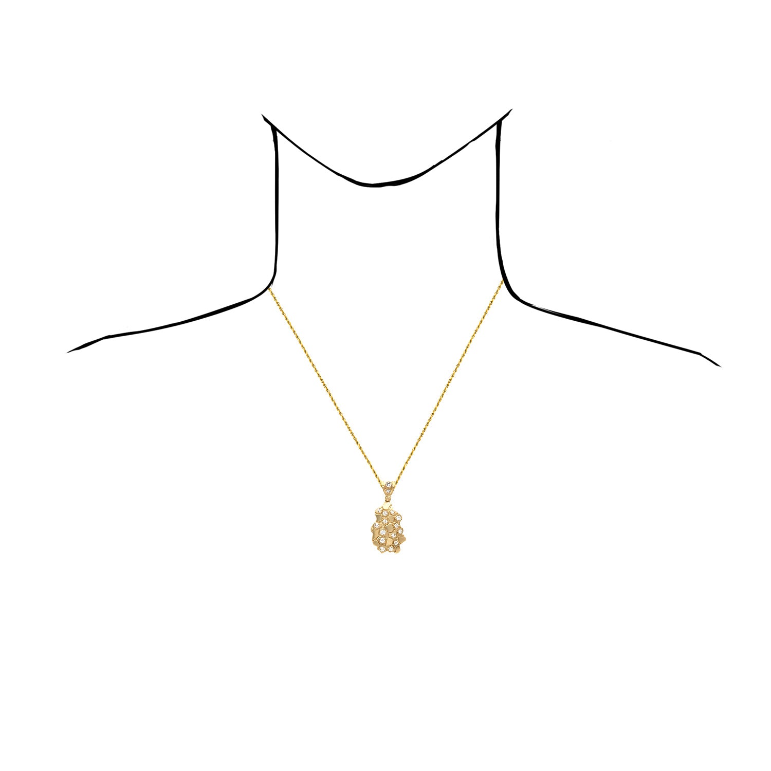 10K Yellow Gold Simulated Diamond Nugget Pendant 1.5"-2.3" N156