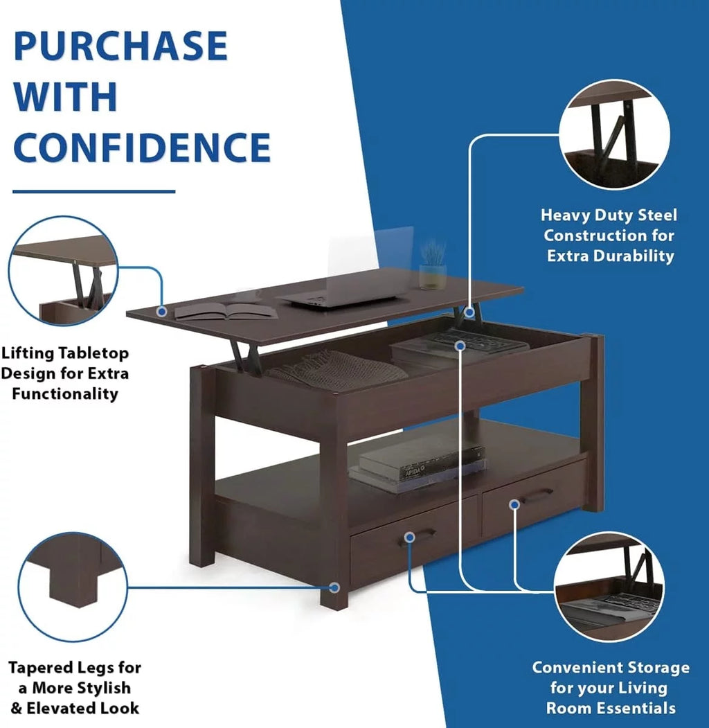 2 Drawer Lift Top Coffee Table Espresso M9121