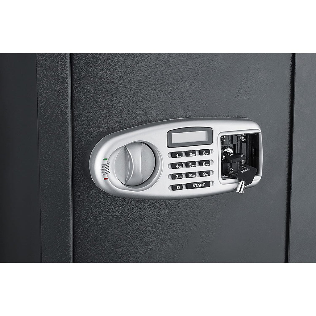Gray Fireproof Electronic Lockbox with Keypad and Interior Shelf G913542