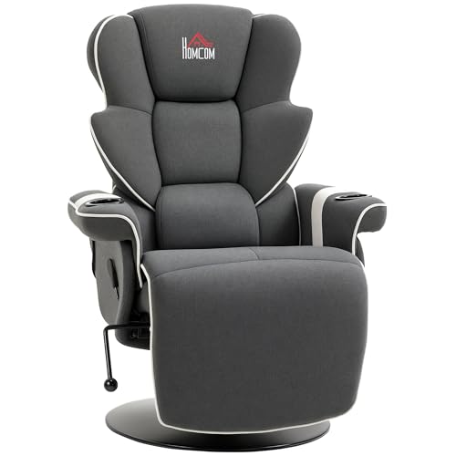 Black Manual Recliner Swivel Lounge Armchair with Footrest and Two Cup Holders Z949561