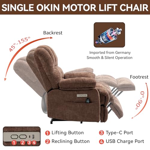 Chenille Beige Power Lift Recliner Chair with Massage and Heat N47141