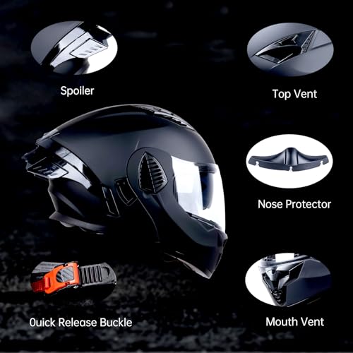 Matt Black Medium Full Face Modular Motorcycle Helmet D7319