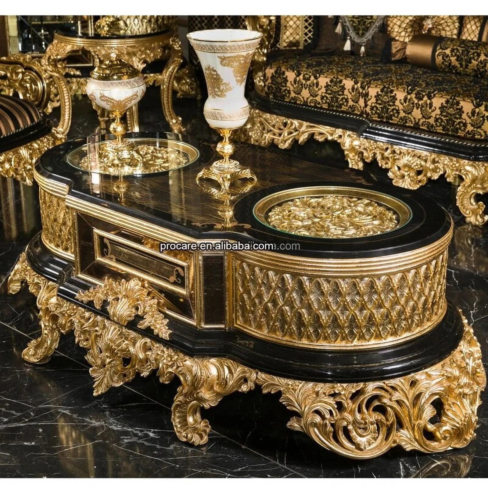 Black Gold Hand Carved Sofa Set S88480