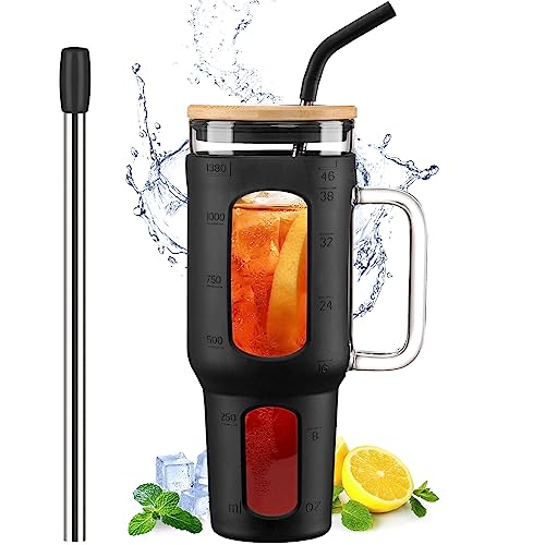 46 oz Glass Tumbler with Lid and Straw and Handle Z301120