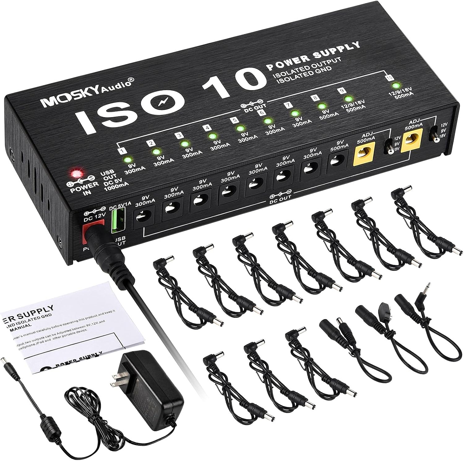 10 Isolated DC Output Guitar Pedal Power Supply O6456