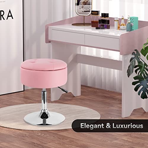 Black PU Leather Adjustable Height 17.9" to 24.4" Round Vanity Stool with Storage L25724