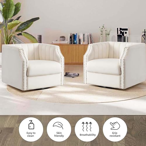 Swivel Barrel Chair Set of 2 Upholstered with Brass Rivets Y706866