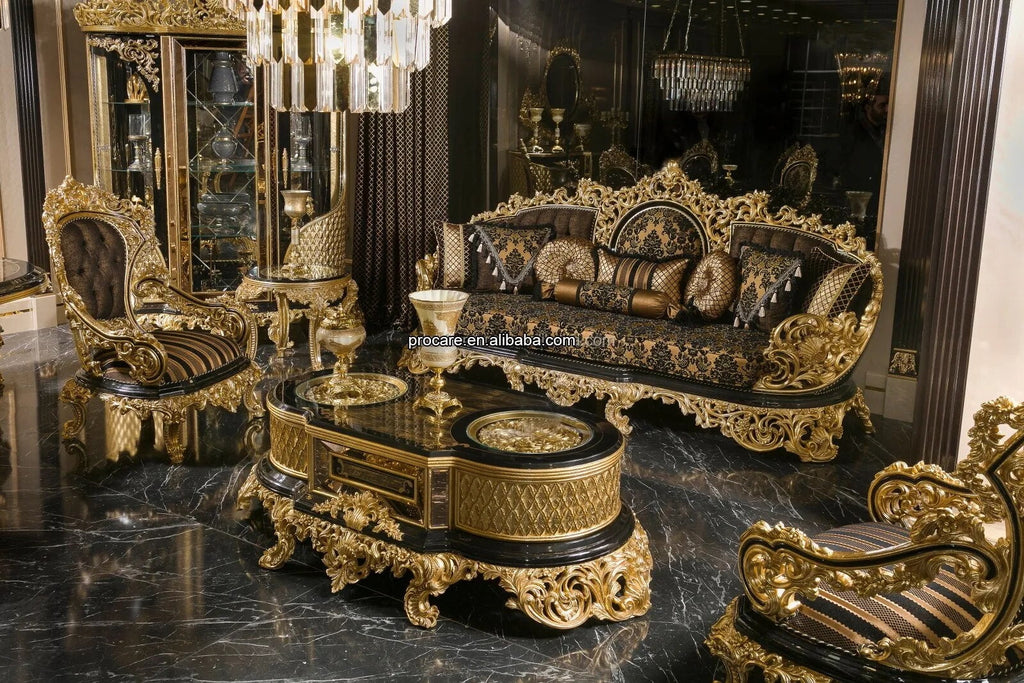 Black Gold Hand Carved Sofa Set S88480