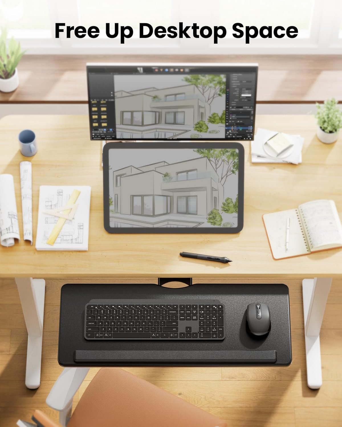 Black Sliding Keyboard & Mouse Tray, 24.99” W x 9.84” D Q891