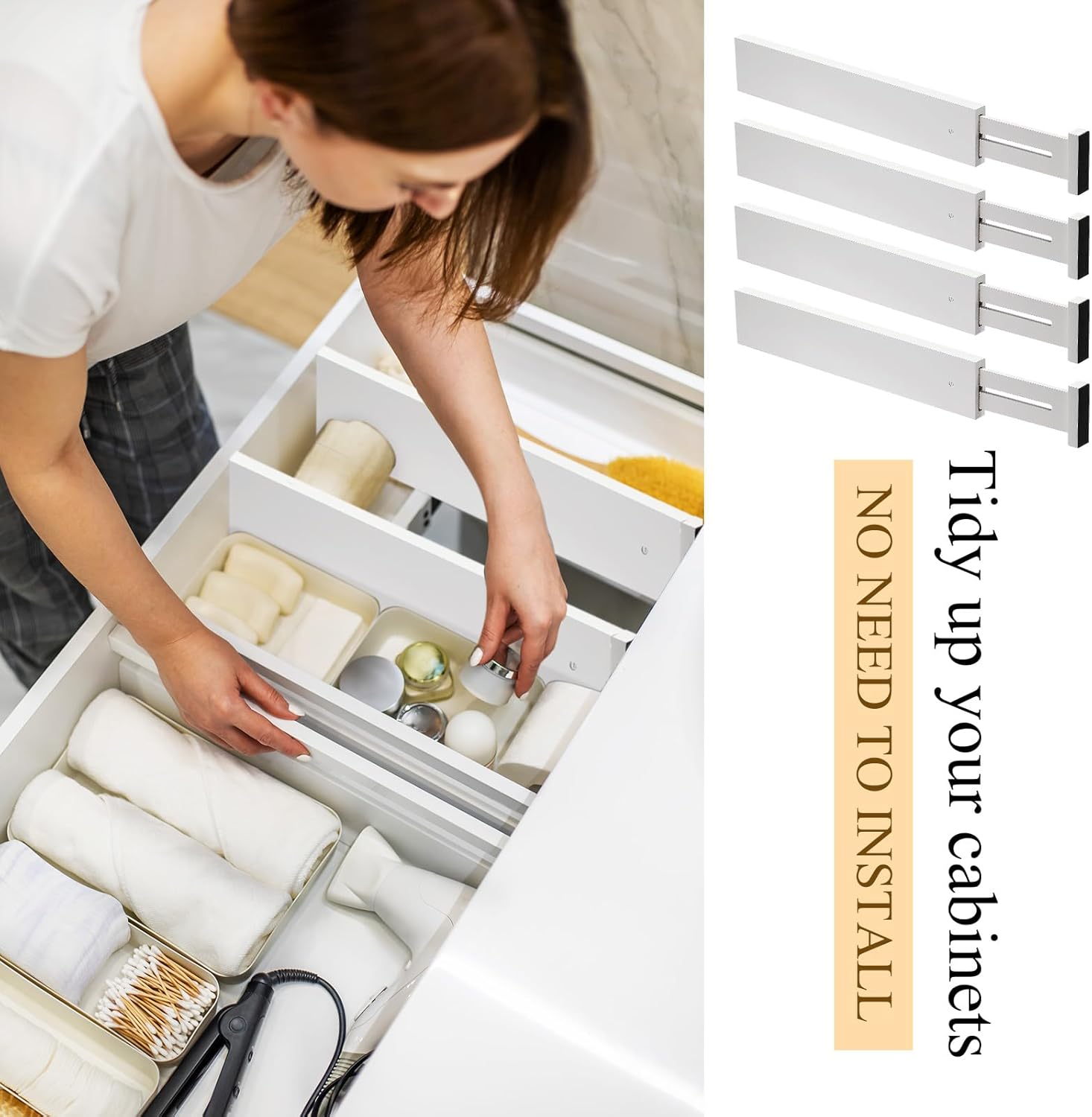 12 Pieces White Expandable Bamboo Drawer Dividers U739721
