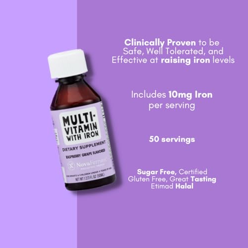 Multivitamin with Iron for Infants Toddlers Kids Ages 4 & Under Gluten Free Certified Sugar Free Raspberry Grape 50 Servings U485618