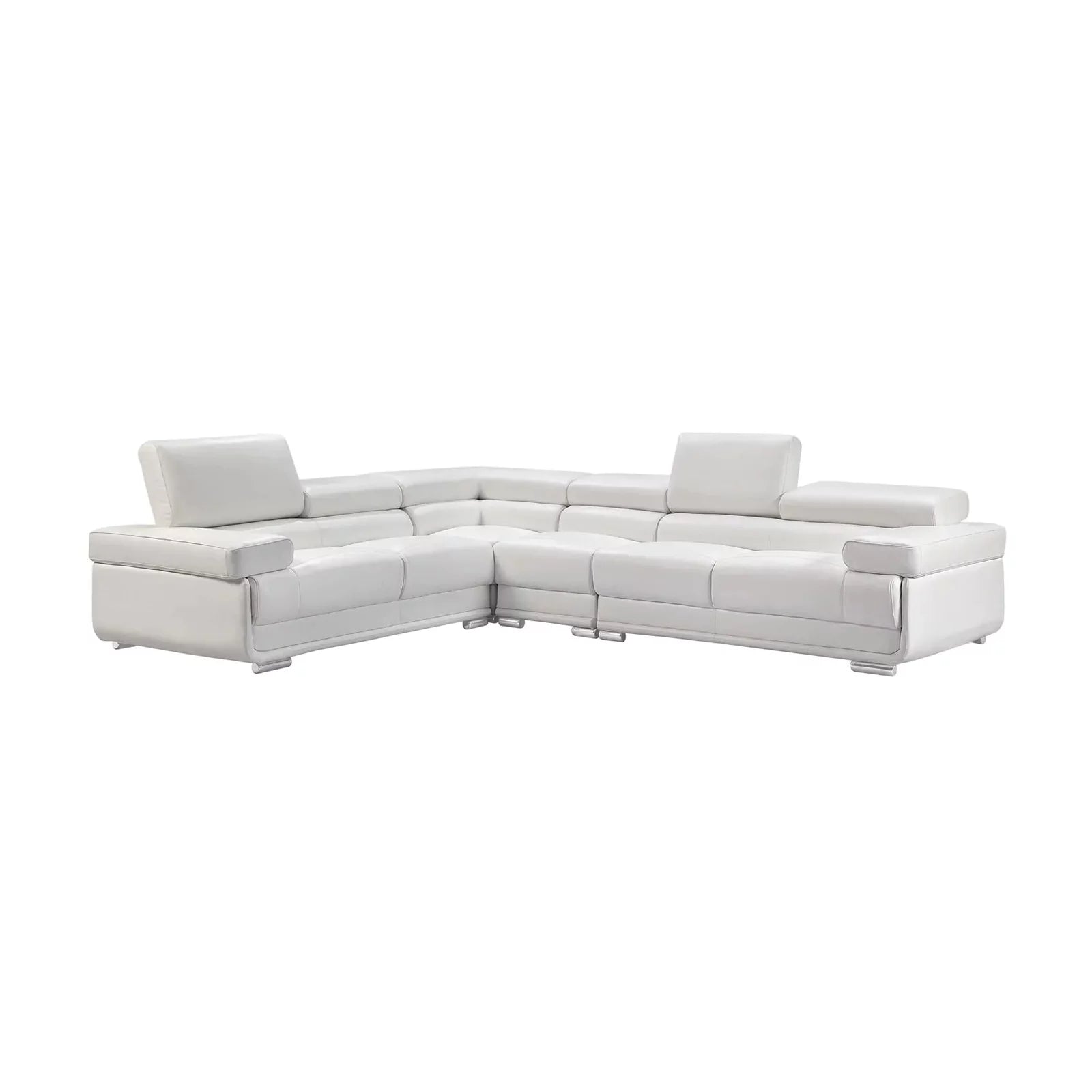 White Leather Right Facing Chaise Sectional Sofa I559677