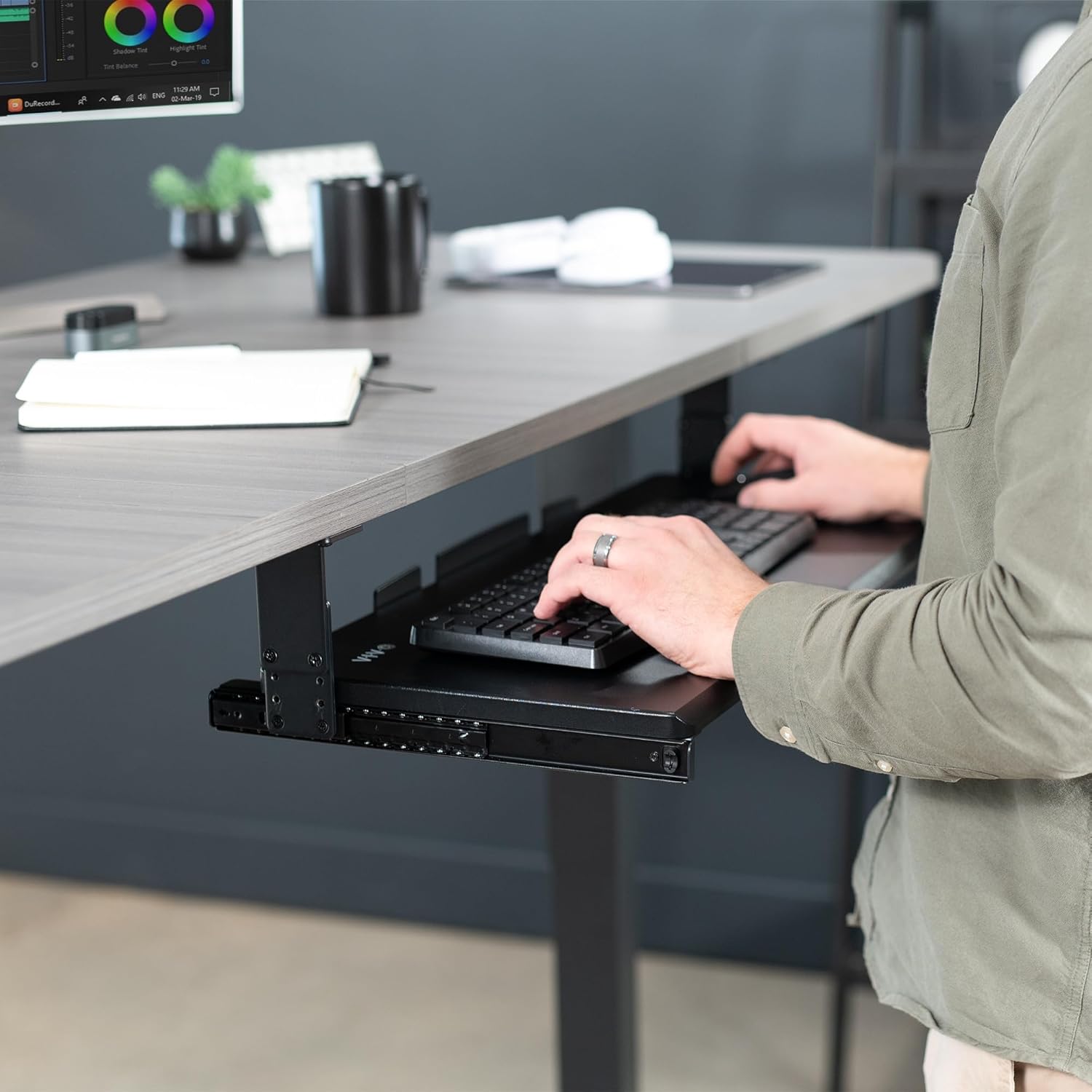 Large Height Adjustable Under Desk Keyboard Tray, 27 x 11 inch, Black S340543