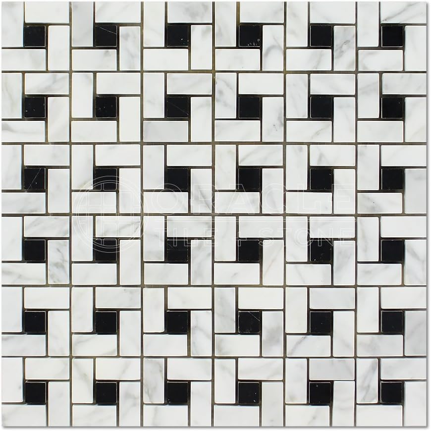 Marble Pinwheel Mosaic Tile with Black, Honed J9456