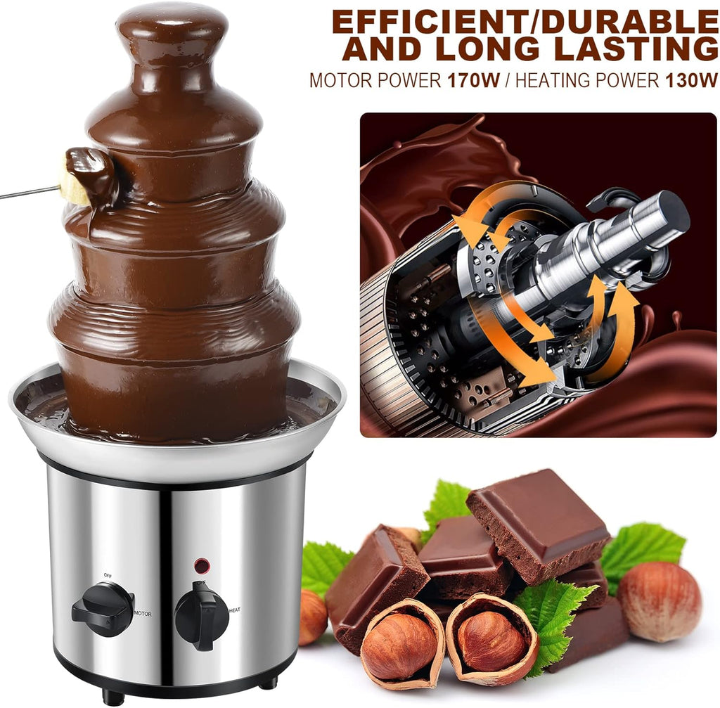 4 Tiers Electric Chocolate Fondue Fountain Set with 6pcs Stainless Steel Forks W118